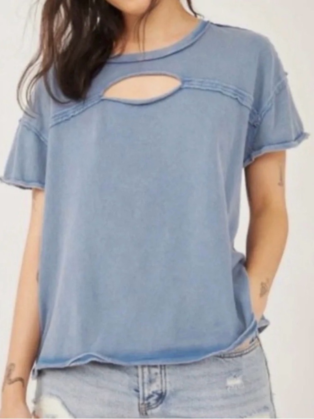 Free People We The Free Cutout Boxy Cotton T-Shirt Size S